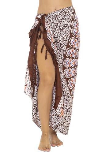 SHU-SHI Sarong Wraps for Women Long Beach Cover ups Pareo Bathing Suit Wrap Skirt Mandala Sarongs Coverup - color: Brown/Orange