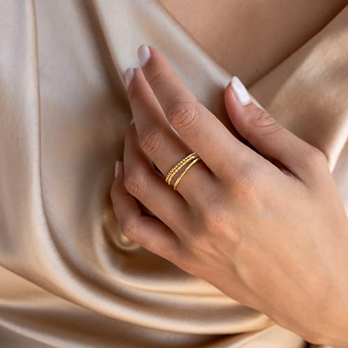Gokeey Gold Rings for Women Non Tarnish, Dainty 14K Gold Plated Stackable Thin Thumb Ring Set Trendy Pinky Wedding Bands Engagement Rings for Women Size 4 5 6 7 8 9 10 11 - color: Gold, size: 10