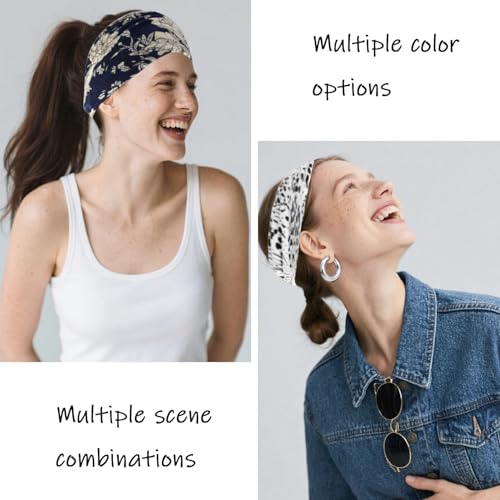 6 Pack Boho Style Women's Headbands, Non slip Fashion Wide Elastic hairband, Daily Sports Yoga Workout Women's Hair Bands,Floral Print,Red and Black - color: Type 5
