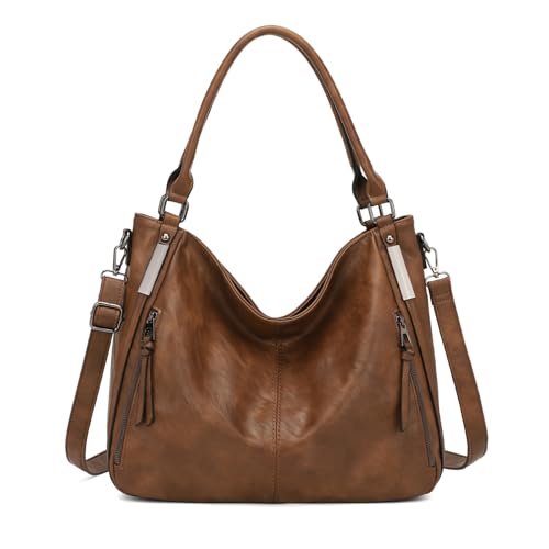 Shoulder Handbags for Women Large Soft Casual PU Leather Hobo Tote Purses - color: Brown