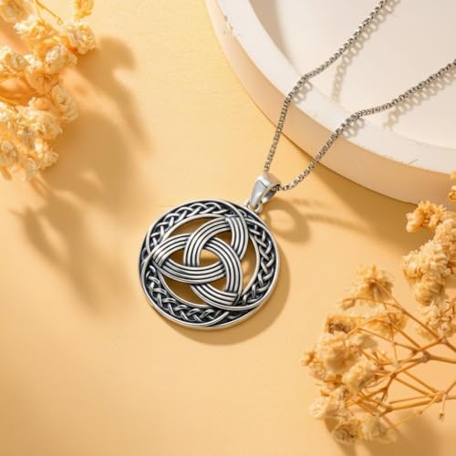 Celtic Necklace for men Sterling Silver Celtic Knot Triquetra Triangle Trinity Necklace Gift for Men - color: E-Silver