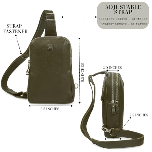Leather Sling Bag for Women Genuine Crossbody Purse Small Trendy Cross Over Chest with Phone and Credit Card Slots (Olive Nappa) - color: Olive Nappa