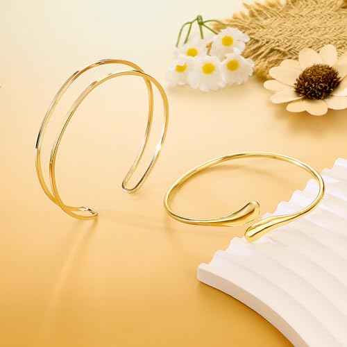 PEALICIOUS 2Pcs Chunky Bracelet for Women, Girls Gold Bangle Bracelet 7in Minimalist Silver Chunky Bangles Prom Gifts, Trendy Gold Arm Cuff Upper Arm Band, Stack Bead Prom Accessories Summer Jewelry - style: gold arm cuff