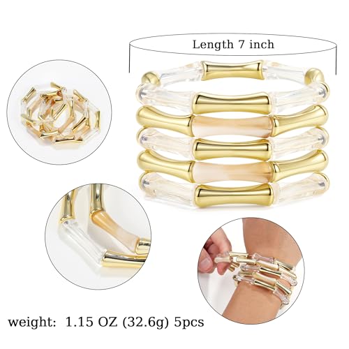 Gold Tube Bangle Bracelets for Women Stackable Bamboo Chunky Acrylic Beads Stretch Friendship Summer Beach Bracelet Jewelry - color: Colorful 02