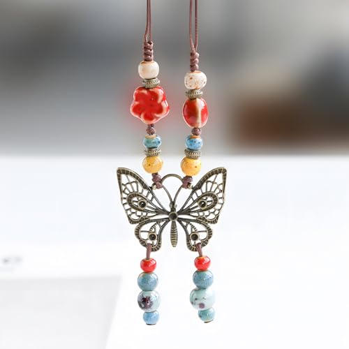 Boho Necklace for Women,Vintage Butterfly Pendant Necklaces,Adjustable Wooden Beads Layered Braided Choker,Fashion Tribal Style Leather Rope Necklace Jewelry,Chunky Statement Gift for Women - color: Colorful5