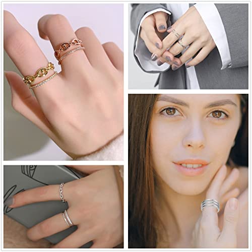 Honsny 12PCS Silver Plated Rings Adjustable Open Rings for Women Cute Gold Plated Stackable Thumb Rings Joint Chain Midi FingerArrow Knot Wave Band Rings Set - color: Silver 12pcs