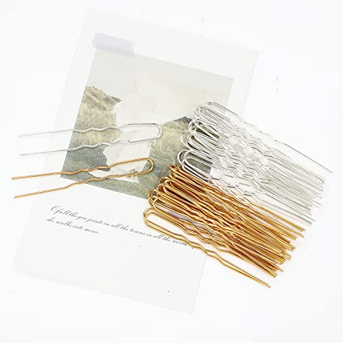 Lawie 40 Pack 3 Inch Gold Silver Metal U Shaped Hair Pins Alloy Iron Wire Hair Fork Long Chopsticks Hairpins Picks Hair Sticks Shawl Pin Hairclips Simple Fast Bun Holder Crafting DIY Accessory Bulk
