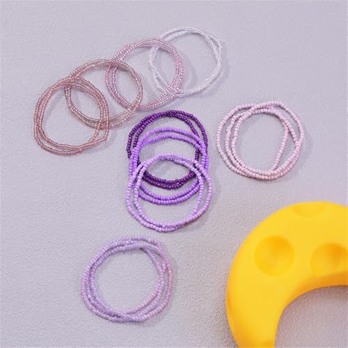 Fuqimanman2020 18Pcs Boho Stackable Beaded Bracelets for Women Colorful Handmade Multilayered Rice Beads Anklets Set Summer Beach Bohemian Jewelry Gift - color: Style 2 Purple