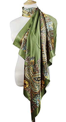 vabovin Satin Head Scarf for Women Silk Like Hair Scarf, 35 x 35 in | Silk Feel Fabric, Hair Wrap for Sleeping, Headscarf and Neck Scarf, Square Bandana Style, Fashion Accessory - color: 040 Olive Green Cashew
