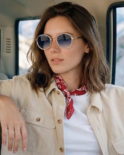 CARFIA Retro Round Sunglasses for Women Polarized UV Protection, Durable Acetate-Metal Frame Designer Eyewear CA1951 - color: 4. White Frame + Gradient Blue Lens