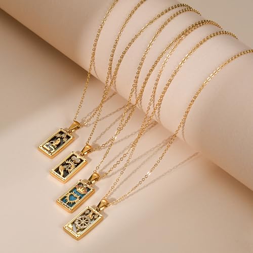 Gold Tarot Card Necklace for Women Men, Non Tarnish 18K Gold Plated Vintage Lucky Charm Square Pendant Talisman Amulet Necklaces Unisex Jewelry - style: The Empress