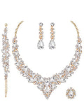 CSY 4 Pcs/Set Austrian Crystal Necklace Earrings Bracelet Ring Bridal Jewelry Sets for Brides Wedding Party Costume Accessories Gifts for Women - color: 02-gold plated-white