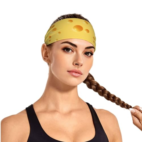 Black and Gold Swirl Liquid Ink Marble Workout Headbands Fashion Sports Sweatbands Yoga Hairbands for Fitness Athletic Non Slip Wicking Headscarf for Men Womens Girls Summer Accessories Elastic Bands - color: Funny Food Cheese Pattern