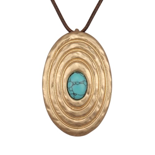 GelConnie Leather Necklace for Women Round Wooden Pendant Long Leather Choker Vintage Sweater Necklace Gold Chunky Boho Necklaces for Women - style: Gold Boho Pendant Necklace