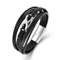 Men's Leather Infinity Bracelet Stainless Steel Number 8 Wristband Cuff Bangle Bracelets Gifts for Men, 8.3 & 9.1 inches - color: 02.Five-layers leather & silver infinity, size: 8.9inch(22.5cm)