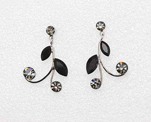 Faship Gorgeous Rhinestone Crystal Floral Necklace Earrings Set - color: Black