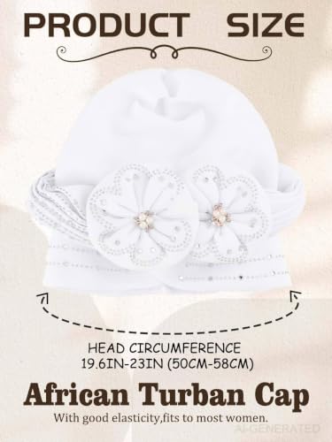Woeoe Beanie Cap Head Wrap Black Rhinestones Head Scarf Flower Pearls Twisted Head Turban for Women Girls - color: White