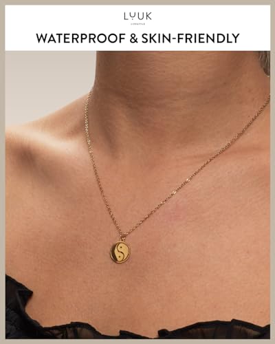 LUUK LIFESTYLE Minimalist necklace with rainbow pendant, HAPPINESS slogan card, symbol of diversity, waterproof stainless steel, gift for women, trendy, chic, silver - color: Gold, size: Yin Yang