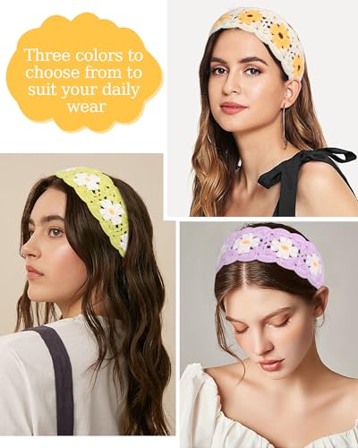 HAIMEIKANG Independence Day Headband Hippie Hair Bandanas Headbands for Women Boho Headband Knit Hair Bands Floral Head Wrap for Girls (Purple+Beige+Green) - color: Purple+Beige+Green