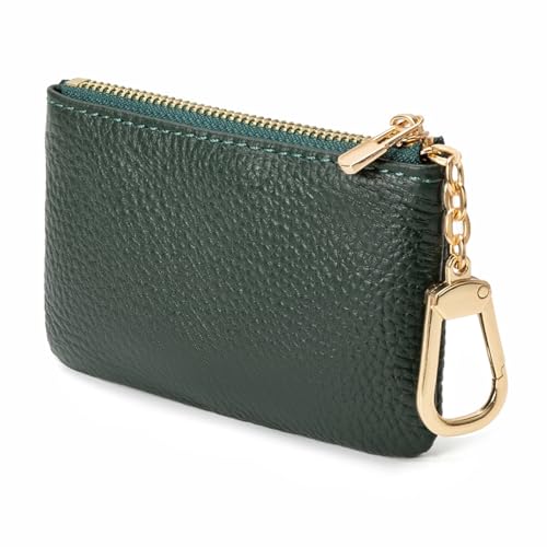 Full Grain Leather Coin Purse with Key Chain - Small Change Purse Keychain Card Holder Keychain Pouch Small Keychain Wallet for Women and Men (Forest Green) - color: Forest Green, Regular Size