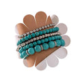 Boho Blue Turquoise Bracelet Set Rhinestone Tennis Bracelets Silver Round Ball Bracelet Turquoise Stone Beaded Bracelets Multilayer Stackable Bracelet Jewelry for Women