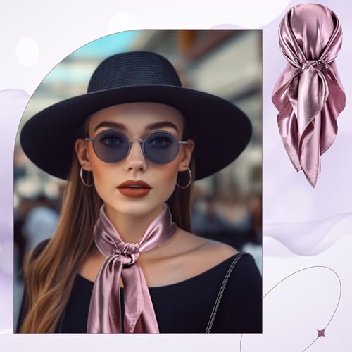 SATINIOR 35 Inch Silky Head Scarf 2 Pcs Large Square Neck Scarf Sleeping Hair Wrapping Satin Bandana for Women - color: Black, Light Purple, style: Classic