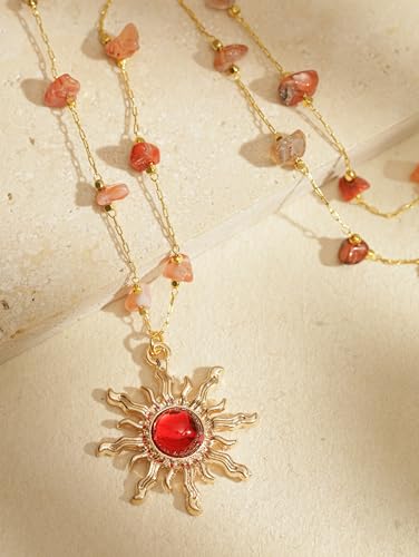 Sacina Sun Choker Necklace, Natural Crystal Necklace, Boho Hippie Jewelry, Christmas Jewelry Gift For Women - color: red