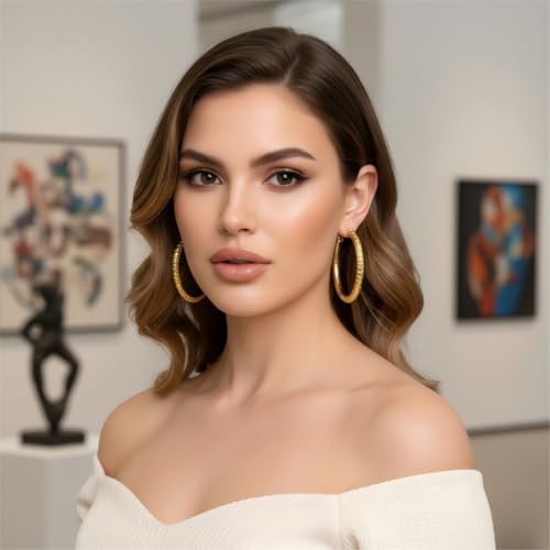 Gold Hoop Earrings for Women 14K Gold Earrings for Women Thick Large Earrings Gold Huggie Earring Womens Lightweight Hypoallergenic - color: Engraving