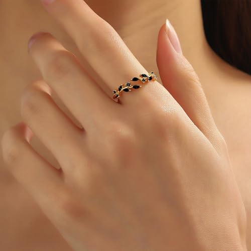 Dainty Rings Open Adjustable Ring Leaf Ring for Women Dainty Stackable Rings for Women - color: Black