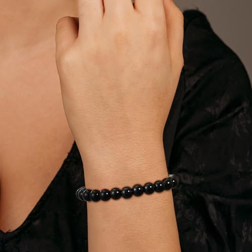 Gnamy Healing Crystal Bracelet for Women, Natural Stone Beaded Healing Crystal Bracelet Triple Protection Stress Relief Beads Jewelry Birthday Gifts Jewelry for Her - style: Black Obsidian