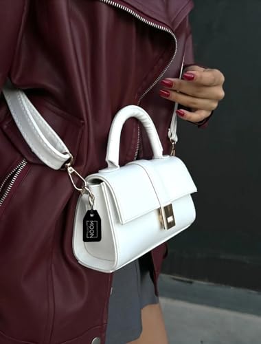 MOON CANTA Mini Crossbody Bag for Women – Small Faux Leather Shoulder Purse with Gold Lock, Elegant Design for Daily Use - color: White