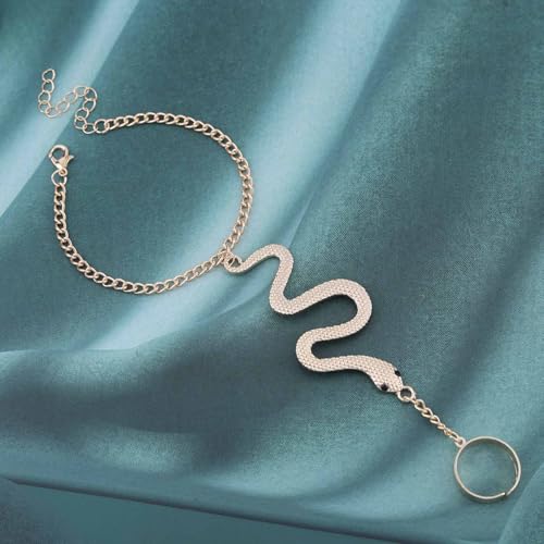 Punk Snake Bracelet Hand Chain Gold Snake Finger Ring Bracelet Serpent Slave Chain Hand Harness Hallowen Medusa Costume Jewelry for Women - color: Gold