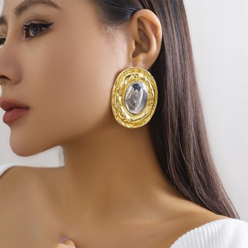 Mixed Metal Statement Earrings for Women Chunky Earrings Big Statement Large Oval Round Pebble Shape Earring Irregular Geometric Drop Dangle Earring Chunky Jewelry - style: 1 - G