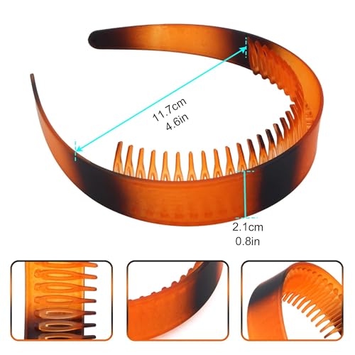 4PCS Fashion Headbands Plastic Hair Head Band Comb with Teeth, Headband with Teeth for Girls Non Slip,women's Recycled Plastic Black&Brown headbands,Gifts for Women and Teen Girls - color: Type 5