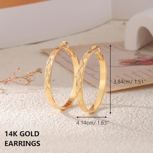 Gold Hoop Earrings for Women 14K Gold Plated Hoop Earrings Set, Large Medium Small Hoop Earrings Lightweight Hypoallergenic Huggie Statement Jewelry Gift for Women - color: Gold-D