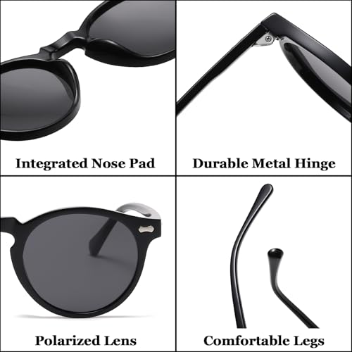 LJCZKA Round Polarized Sunglasses for Men Women Retro Small Face Sunglasses Polarized Vintage Sun Glasses UV400 Protection - color: Clear Pink Pink(mirrored)