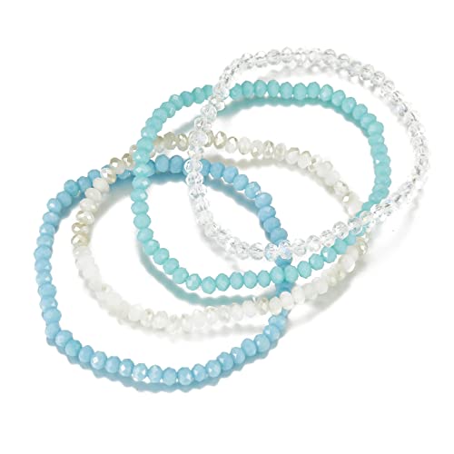 Noessla Beaded Boho Stretch Bracelet Colorful Stackable Crystal Beads Bracelets Trendy Costume Jewelry Mothers Day Gifts for Women - color: Light blue