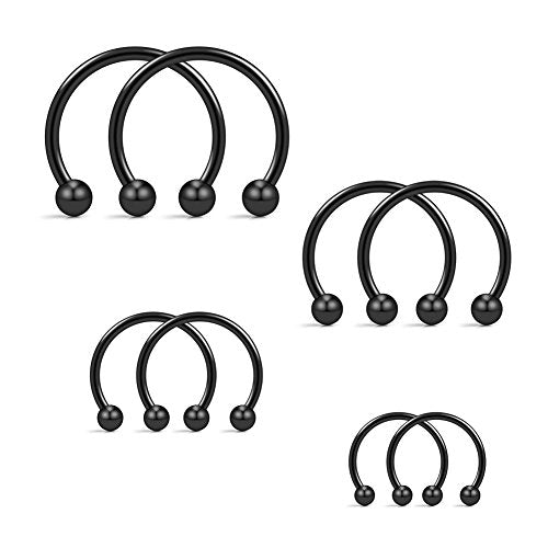 Ruifan 16G Surgical Steel CBR Nose Septum Horseshoe Earring Eyebrow Tongue Lip Nipple Helix Tragus Piercing Ring 6-16mm - color: Black