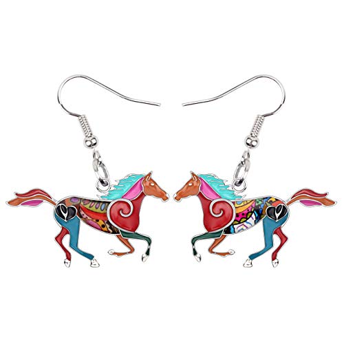 BONSNY Enamel Alloy Colorful Horse Earrings for Women Animal Lover Statement Jewelry - color: Multicolor
