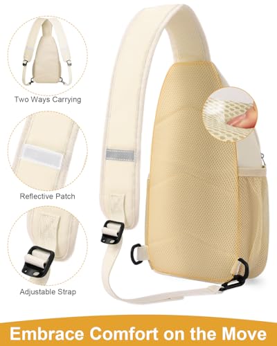 Pritent Crossbody Bags for Women Man Waterproof Sling Bag Backpack Trendy Casual Cross Body Bag with Convertible Shoulder Strap Chest Bag for Camping Hiking Travel Essentials (Ivory, Medium ) - color: Ivory, size: Medium