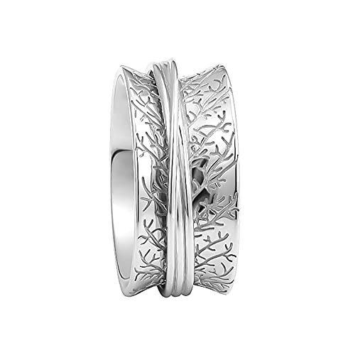 925 Sterling Silver Anxiety Ring with Beads Fidget Spinning Rings for Women Worry Beads Rings - color: leaf design