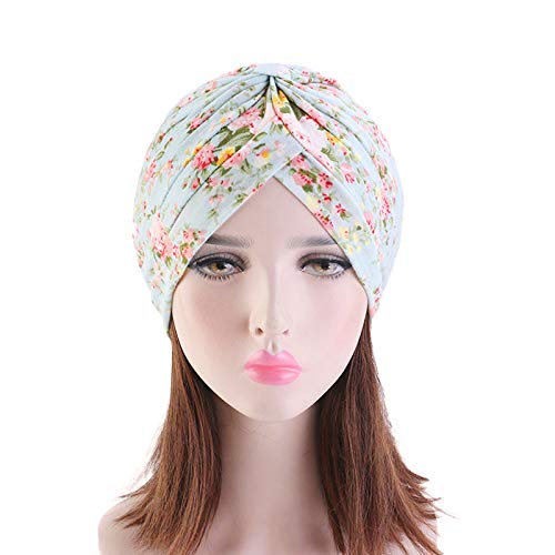 beauty YFJH Women's Cotton Turban Head Wrap Cancer Chemo Beanies Cap Headwear Cap Bonnet Hair Loss Hat - color: Light Green