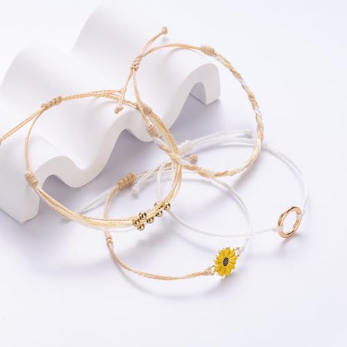 Sunflower Friendship Bracelets Boho Stackable String Bracelets Cute Trendy Gifts for Teen Girls Women - color: Ivory