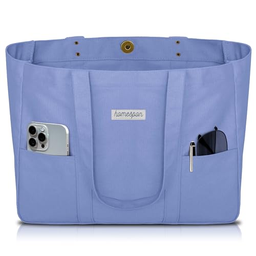 HOMESPON Large Canvas Tote Bag for Women Everything Bag with Pockets and Laptop Sleeve - color: Violet