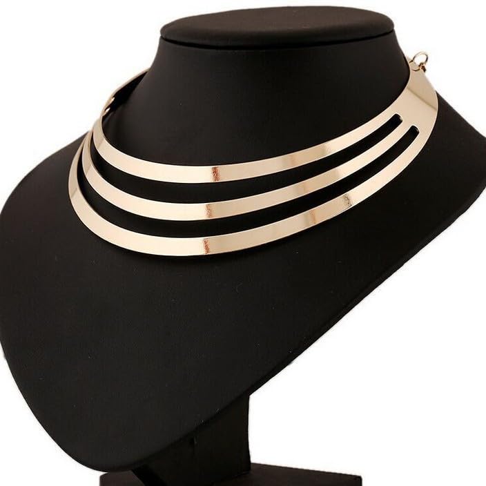 Gold Choker Necklaces for Women Exaggerated Ethnic Big Statement Necklaces African Tribe Wide Metal Choker Jewelry - style: styleA
