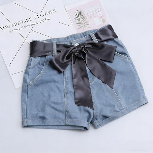 Long Thin Skinny Scarf Satin Neckerchief Ribbon Tie Waist Belt for Women - color: Dark Grey