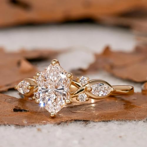 14K Gold Plated Marquise Cut Engagement Ring for Women, Wedding Promise Cubic Zirconia CZ Band Simulated Diamond Rings for Women's Size 8# - size: 8#