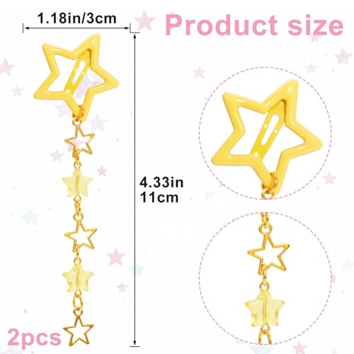 Pndeyo 2pcs Star Tassels Hair Clips for Women, Non-Slip 2000s Y2K Hair Snap Barrettes, Cute Star Beaded Pendant Hair Pin Accessories for Braid Long Short Thin Thick Hair- Yellow - color: Yellow-2pcs
