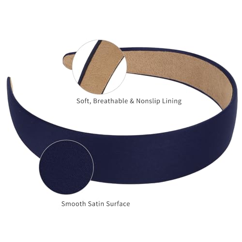 Wecoe Hairband, 10 Pack Satin Headbands 1.3 Inch Wide, Dark Navy Blue, for Women and Girls, Non Slip Fashion Hair Bands, DIY Holiday Hair Accessories - color: Dark Navy Blue