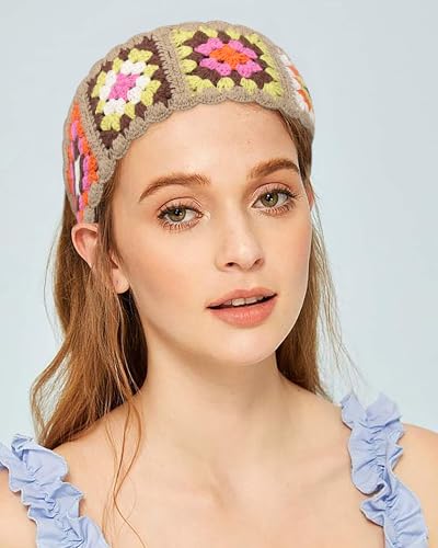 HAIMEIKANG Hippie Hair Bandanas Headbands for Women Boho Headband Knit Hair Bands Floral Head Wrap for Girls(Black+White+Gray) - color: Black+White+Gray